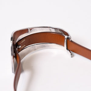 HERMES エルメス BELT MOTIF レザーベルト ブレスレット ブラウン シルバー925 美品 中古 4b013965