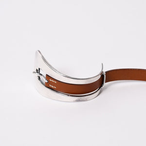 HERMES エルメス BELT MOTIF レザーベルト ブレスレット ブラウン シルバー925 美品 中古 4b013965