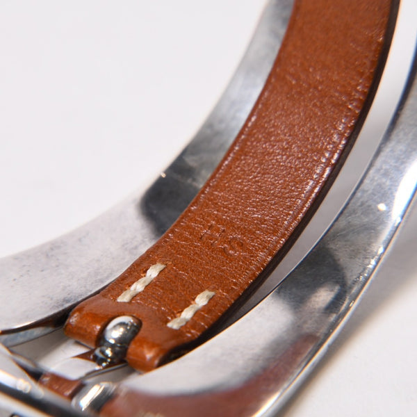 HERMES エルメス BELT MOTIF レザーベルト ブレスレット ブラウン シルバー925 美品 中古 4b013965