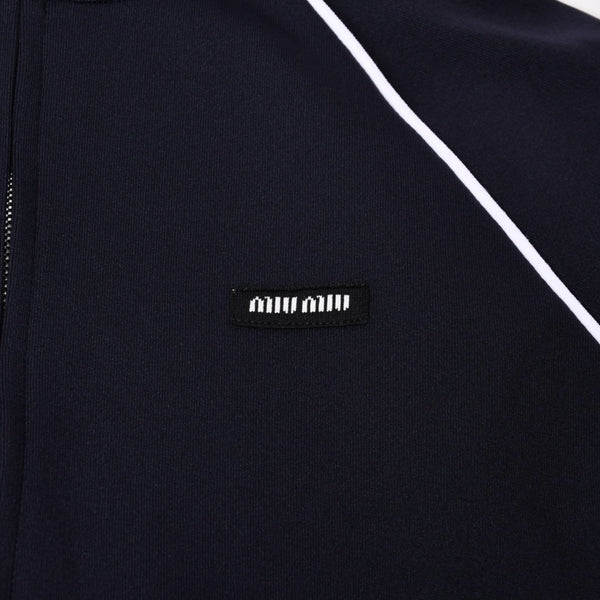 新品未使用品 MIU MIU ミュウミュウ ジップアップブルゾン MMF958 SOOO 16WY ニットロゴパッチ ネイビー 4b014004