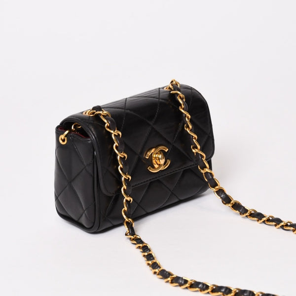 CHANEL Mini Mini Matelasse S Flap S Chain Shoulder Bag No. 3 Coco Mark Lambskin Gold Hardware Good Condition Used 4b014008