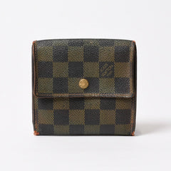 LOUIS VUITTON Bifold wallet compact zip N61654 Damier canvas gold hardware Good used 4b014059