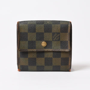 LOUIS VUITTON Bifold wallet compact zip N61654 Damier canvas gold hardware Good used 4b014059
