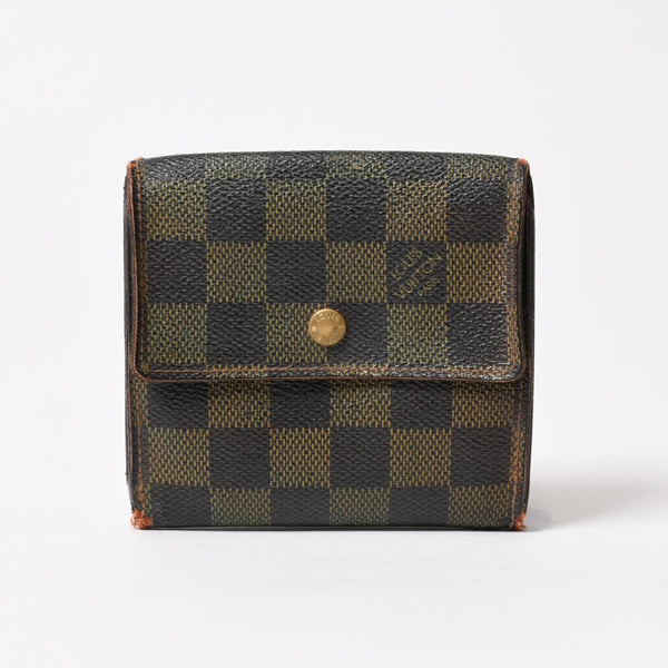 LOUIS VUITTON Bifold wallet compact zip N61654 Damier canvas gold hardware Good used 4b014059