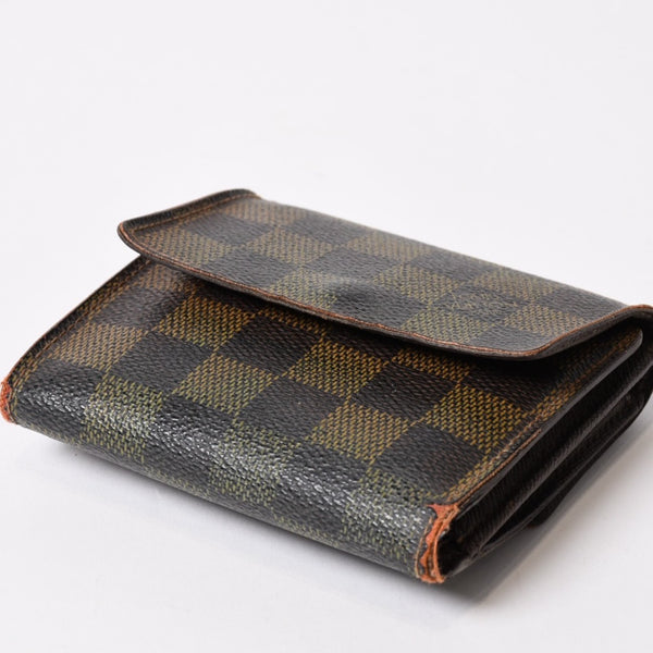 LOUIS VUITTON Bifold wallet compact zip N61654 Damier canvas gold hardware Good used 4b014059