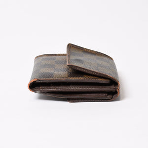 LOUIS VUITTON Bifold wallet compact zip N61654 Damier canvas gold hardware Good used 4b014059