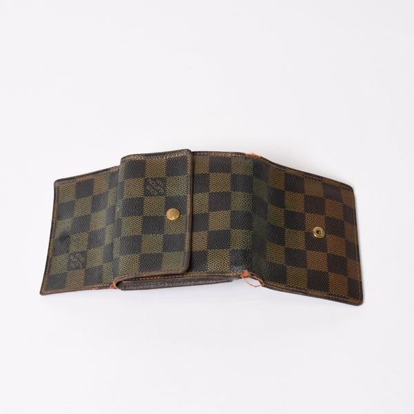 LOUIS VUITTON Bifold wallet compact zip N61654 Damier canvas gold hardware Good used 4b014059