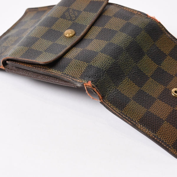 LOUIS VUITTON Bifold wallet compact zip N61654 Damier canvas gold hardware Good used 4b014059