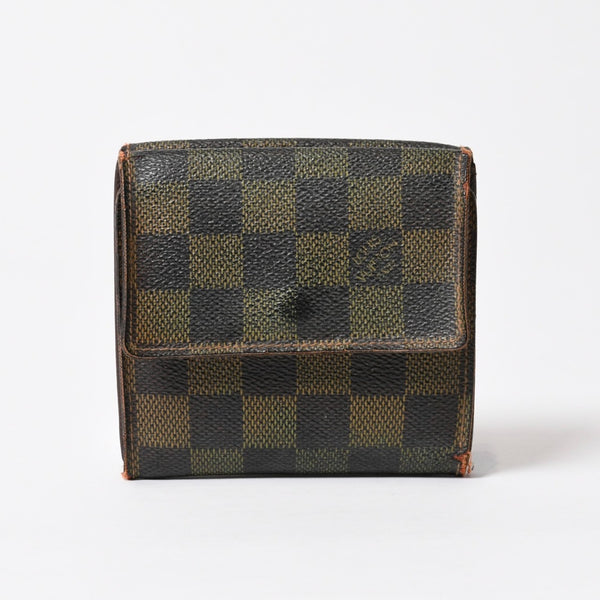 LOUIS VUITTON Bifold wallet compact zip N61654 Damier canvas gold hardware Good used 4b014059