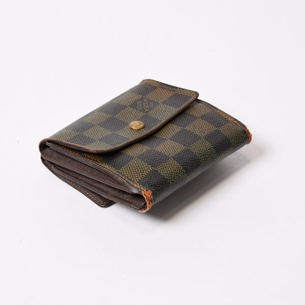 LOUIS VUITTON Bifold wallet compact zip N61654 Damier canvas gold hardware Good used 4b014059