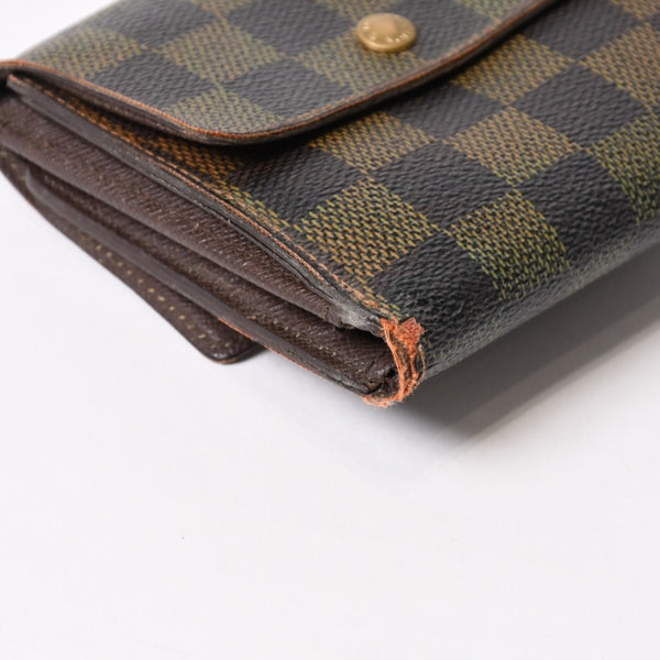 LOUIS VUITTON Bifold wallet compact zip N61654 Damier canvas gold hardware Good used 4b014059