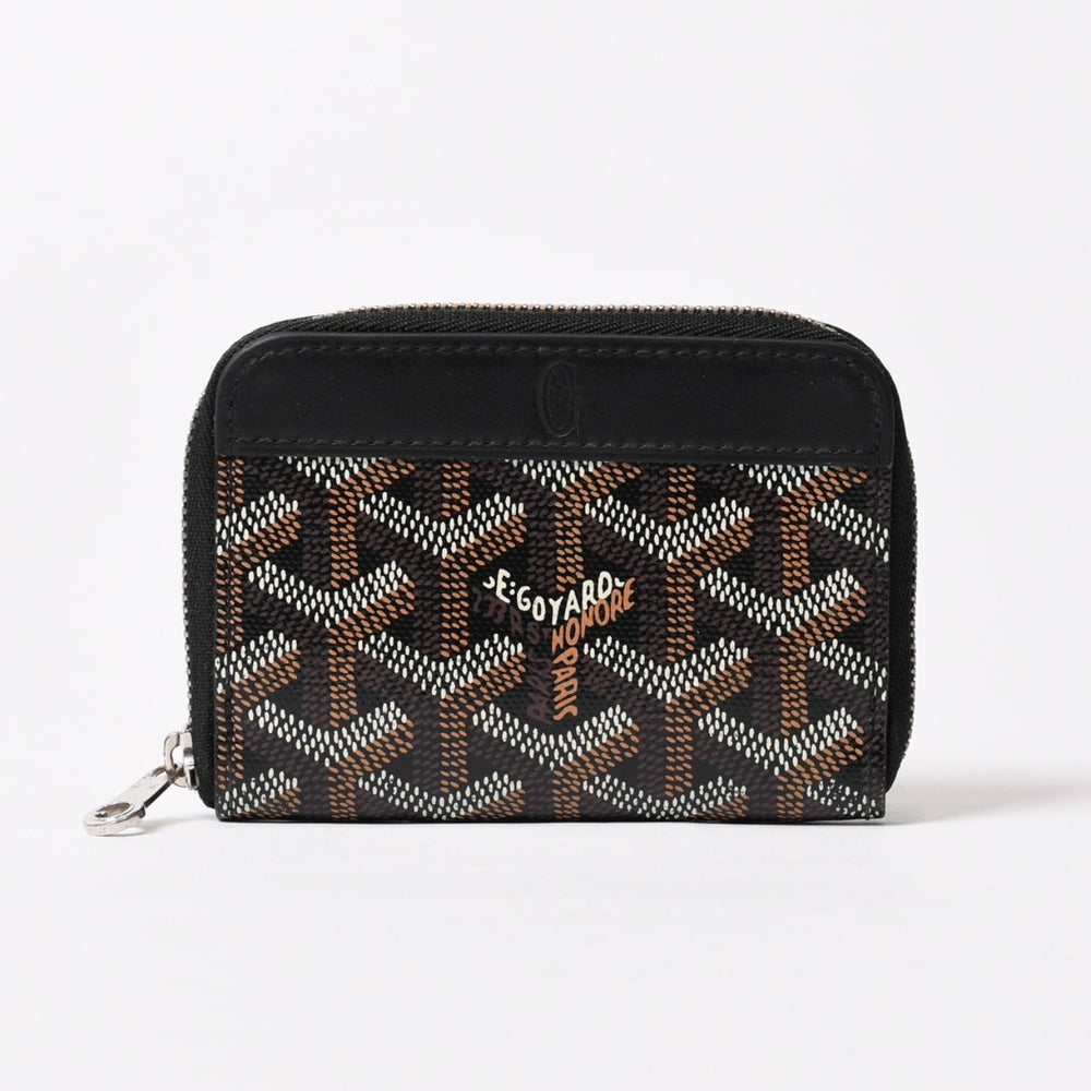 極美品 GOYARD ゴヤール マティニョンPM カードケース コインケース ゴヤールディンキャンバス レザー ブラック シルバー金具 中古 4b014113