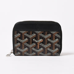極美品 GOYARD ゴヤール マティニョンPM カードケース コインケース ゴヤールディンキャンバス レザー ブラック シルバー金具 中古 4b014113
