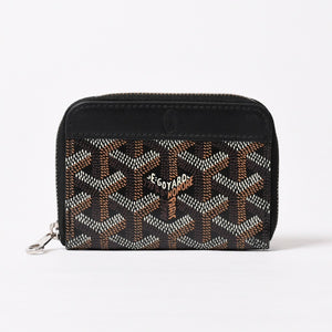 極美品 GOYARD ゴヤール マティニョンPM カードケース コインケース ゴヤールディンキャンバス レザー ブラック シルバー金具 中古 4b014113
