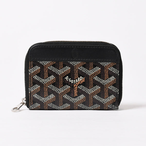 極美品 GOYARD ゴヤール マティニョンPM カードケース コインケース ゴヤールディンキャンバス レザー ブラック シルバー金具 中古 4b014113