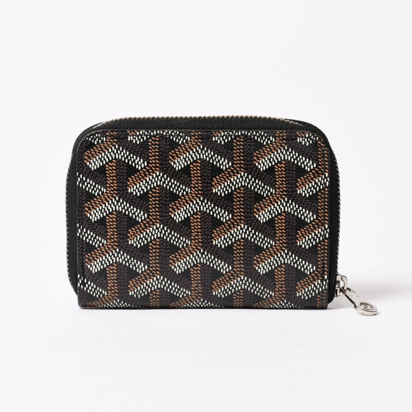 極美品 GOYARD ゴヤール マティニョンPM カードケース コインケース ゴヤールディンキャンバス レザー ブラック シルバー金具 中古 4b014113