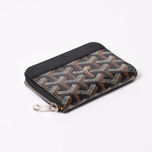 極美品 GOYARD ゴヤール マティニョンPM カードケース コインケース ゴヤールディンキャンバス レザー ブラック シルバー金具 中古 4b014113