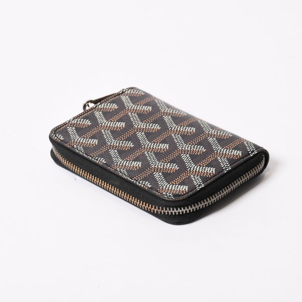 極美品 GOYARD ゴヤール マティニョンPM カードケース コインケース ゴヤールディンキャンバス レザー ブラック シルバー金具 中古 4b014113