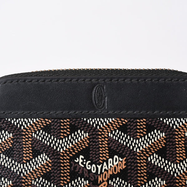 極美品 GOYARD ゴヤール マティニョンPM カードケース コインケース ゴヤールディンキャンバス レザー ブラック シルバー金具 中古 4b014113
