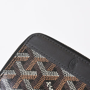 極美品 GOYARD ゴヤール マティニョンPM カードケース コインケース ゴヤールディンキャンバス レザー ブラック シルバー金具 中古 4b014113