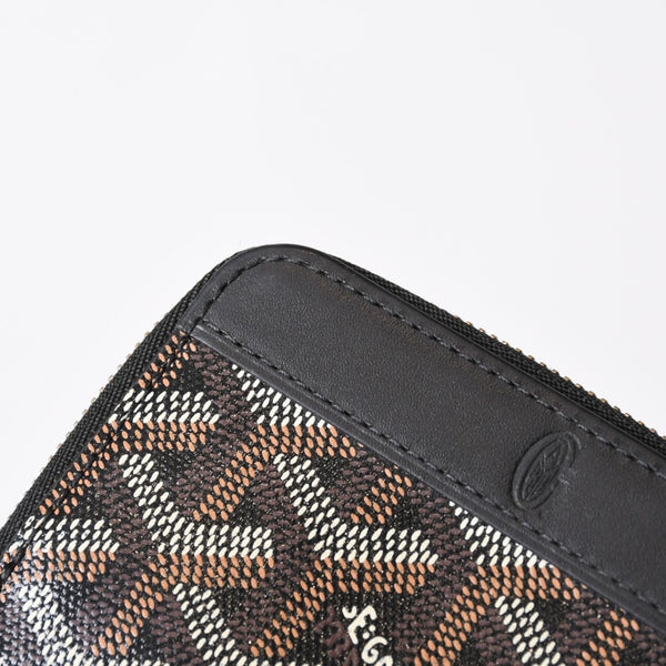 極美品 GOYARD ゴヤール マティニョンPM カードケース コインケース ゴヤールディンキャンバス レザー ブラック シルバー金具 中古 4b014113