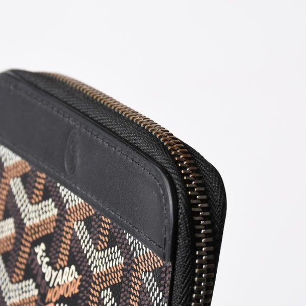 極美品 GOYARD ゴヤール マティニョンPM カードケース コインケース ゴヤールディンキャンバス レザー ブラック シルバー金具 中古 4b014113