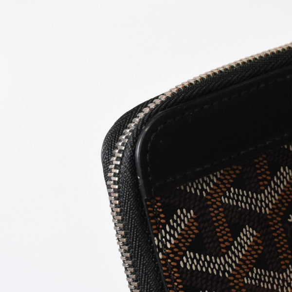 極美品 GOYARD ゴヤール マティニョンPM カードケース コインケース ゴヤールディンキャンバス レザー ブラック シルバー金具 中古 4b014113