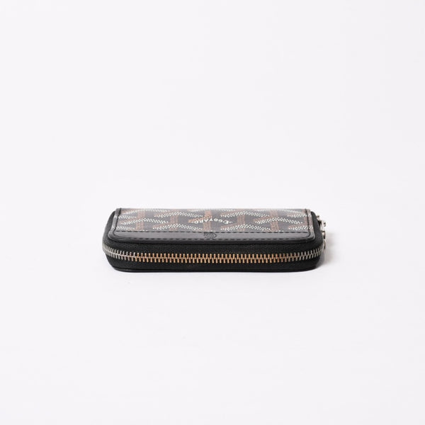 極美品 GOYARD ゴヤール マティニョンPM カードケース コインケース ゴヤールディンキャンバス レザー ブラック シルバー金具 中古 4b014113