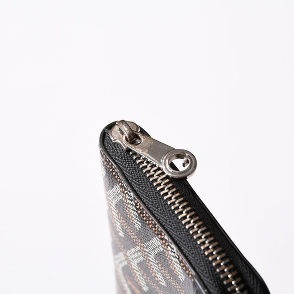 極美品 GOYARD ゴヤール マティニョンPM カードケース コインケース ゴヤールディンキャンバス レザー ブラック シルバー金具 中古 4b014113