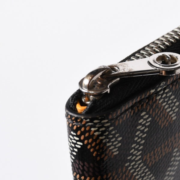 極美品 GOYARD ゴヤール マティニョンPM カードケース コインケース ゴヤールディンキャンバス レザー ブラック シルバー金具 中古 4b014113