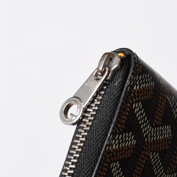 極美品 GOYARD ゴヤール マティニョンPM カードケース コインケース ゴヤールディンキャンバス レザー ブラック シルバー金具 中古 4b014113