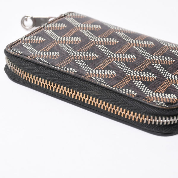 極美品 GOYARD ゴヤール マティニョンPM カードケース コインケース ゴヤールディンキャンバス レザー ブラック シルバー金具 中古 4b014113