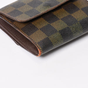LOUIS VUITTON Bifold wallet compact zip N61654 Damier canvas gold hardware Good used 4b014059