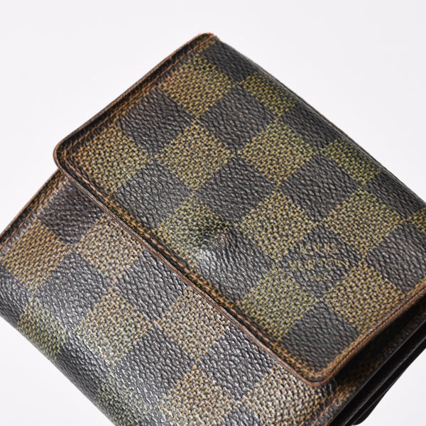 LOUIS VUITTON Bifold wallet compact zip N61654 Damier canvas gold hardware Good used 4b014059