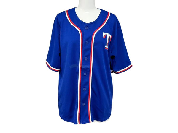 極美品 MLBRangers エムエルビー テキサスレンジャース ベースボールシャツ ユニフォーム ブルー ホワイト レッド ブルー XL 中古 4b001410