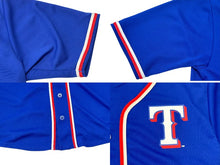 画像をギャラリービューアに読み込む, 極美品 MLBRangers エムエルビー テキサスレンジャース ベースボールシャツ ユニフォーム ブルー ホワイト レッド ブルー XL 中古 4b001410