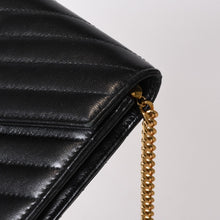 画像をギャラリービューアに読み込む, SAINT LAURENT サンローラン キルティング チェーンショルダーバック 377828 レザー ブラック ゴールド金具 美品 中古 4b014040