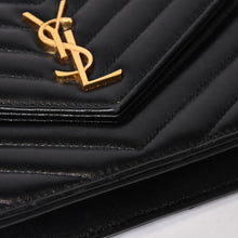 画像をギャラリービューアに読み込む, SAINT LAURENT サンローラン キルティング チェーンショルダーバック 377828 レザー ブラック ゴールド金具 美品 中古 4b014040