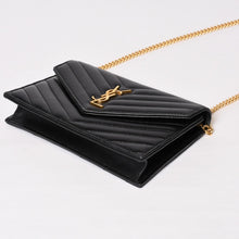画像をギャラリービューアに読み込む, SAINT LAURENT サンローラン キルティング チェーンショルダーバック 377828 レザー ブラック ゴールド金具 美品 中古 4b014040
