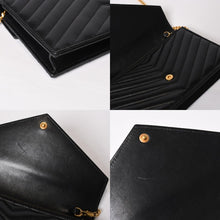画像をギャラリービューアに読み込む, SAINT LAURENT サンローラン キルティング チェーンショルダーバック 377828 レザー ブラック ゴールド金具 美品 中古 4b014040