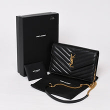 画像をギャラリービューアに読み込む, SAINT LAURENT サンローラン キルティング チェーンショルダーバック 377828 レザー ブラック ゴールド金具 美品 中古 4b014040