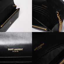 画像をギャラリービューアに読み込む, SAINT LAURENT サンローラン キルティング チェーンショルダーバック 377828 レザー ブラック ゴールド金具 美品 中古 4b014040