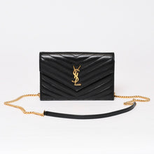 画像をギャラリービューアに読み込む, SAINT LAURENT サンローラン キルティング チェーンショルダーバック 377828 レザー ブラック ゴールド金具 美品 中古 4b014040