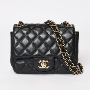 CHANEL シャネル ミニマトラッセ16 Sフラップ Sチェーンショルダーバッグ 25番台 ココマーク ラムスキン ブラック 美品 中古 4b014139