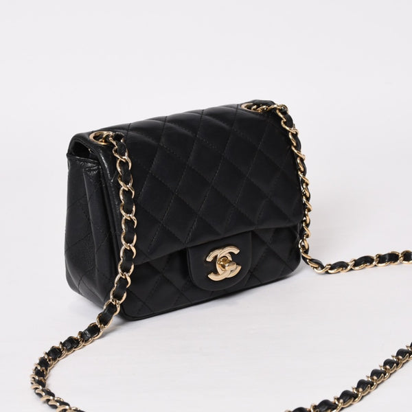 CHANEL シャネル ミニマトラッセ16 Sフラップ Sチェーンショルダーバッグ 25番台 ココマーク ラムスキン ブラック 美品 中古 4b014139