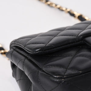 CHANEL シャネル ミニマトラッセ16 Sフラップ Sチェーンショルダーバッグ 25番台 ココマーク ラムスキン ブラック 美品 中古 4b014139