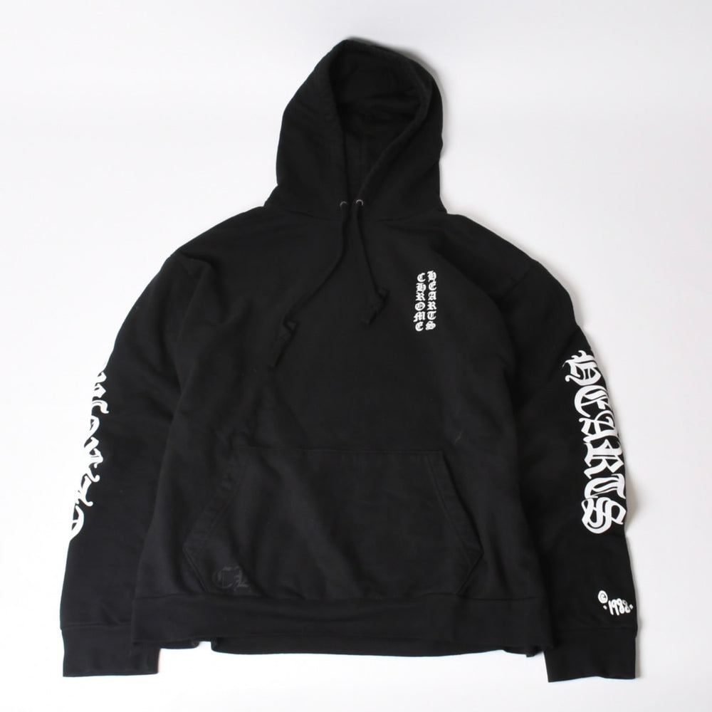 CHROME HEARTS クロムハーツ プルオーバーフーディー サイズL オールドイングリッシュ ブラック ホワイト シルバー925 美品 中古 4b014144