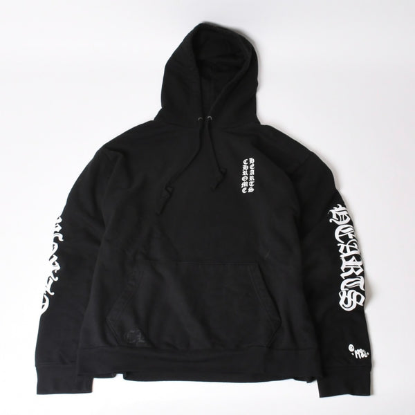 CHROME HEARTS クロムハーツ プルオーバーフーディー サイズL オールドイングリッシュ ブラック ホワイト シルバー925 美品 中古 4b014144