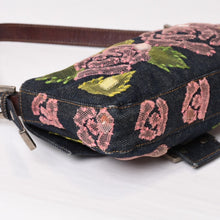 画像をギャラリービューアに読み込む, FENDI フェンディ マンマバケット ワンショルダーバッグ シルバー金具 花柄 ピンク デニム 美品 中古 4b014070