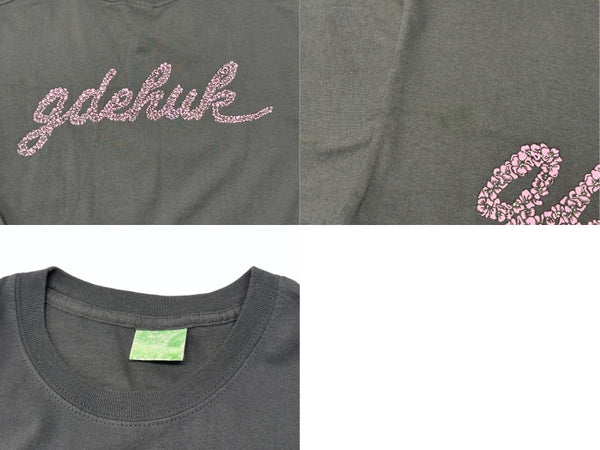 GOOD ENOUGH グッドイナフ G Logo 刺繍 フラワー柄 バックプリント 半袖Tシャツ ロゴ 90s グレー サイズM コットン 美品 中古 4b001427